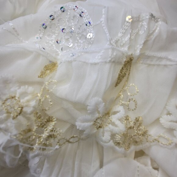 White Lace Skirt Gold Sequin Elastic Waist Pleated Skirt Sizes XL and Size XXL - Picture 7 of 16